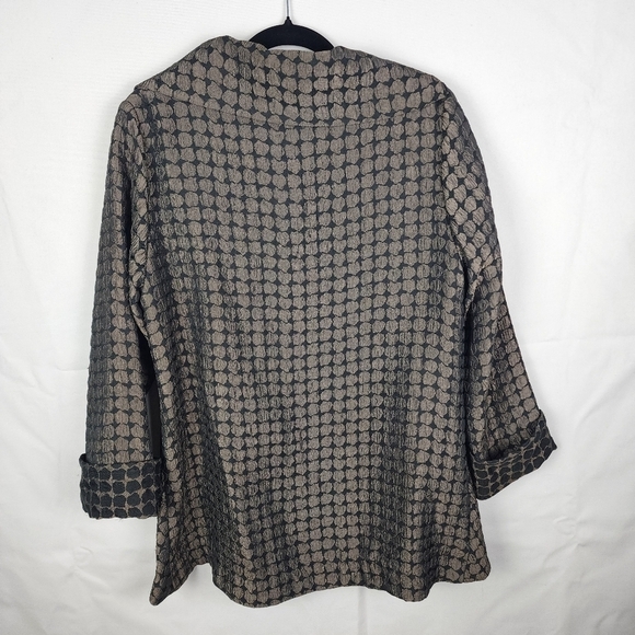 I C by Connie K Asymmetrical Zip Up Metallic  Geometric Print Lightweight Coat M - Picture 2 of 7